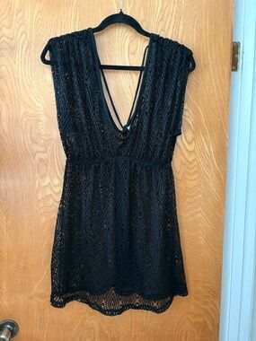 Miken Black Crochet Swim Coverup M